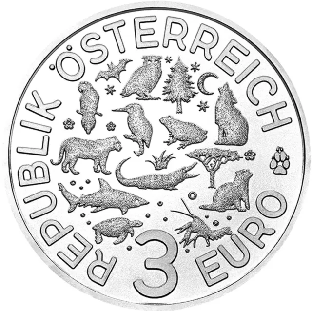 Österreich 3 Euro 2019 Flusskrebs Tiertaler handgehoben 3