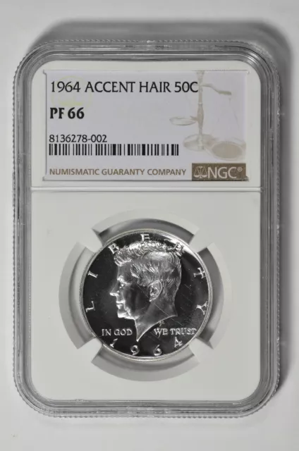 1964 Accent Hair 50C Silver Proof Kennedy Half Dollar NGC PF 66