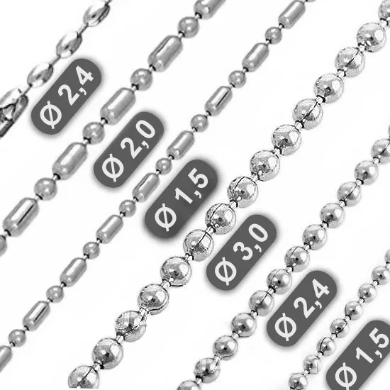 N312 Kugelkette Edelstahl Halskette f. Anhänger Dog Tag Silber Herren Ball Chain