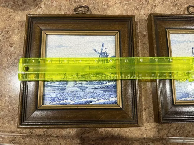 TWO 8x8" Framed Delft Blue Hand Painted Tiles Wind Mill & Sailboat LANDSCAPES 2