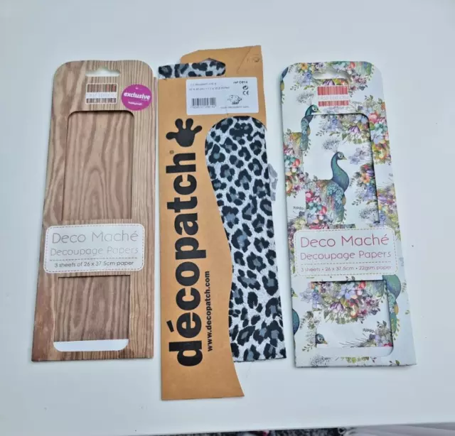 3 Packungen Deko Mache Patch Decoupage Papiere Holz Pfauen Leopard