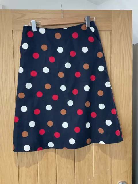 Laura Ashley Skirt 10 Spots Blue Red White Cotton Linen