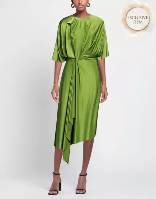 RRP €990 VICTORIA BECKHAM Midi Dress UK8 US4 IT40 S Green Draped Cut Out Keyhole