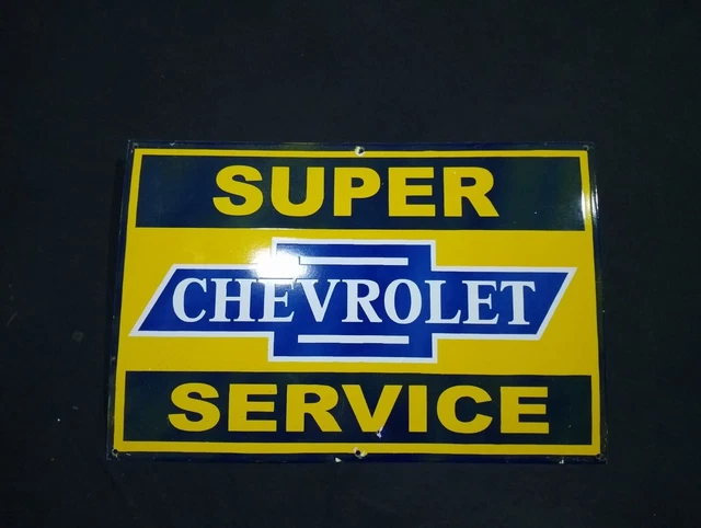 Porcelain Super Chevrolet Service Enamel Metal Sign Size 36" x 24" Inches
