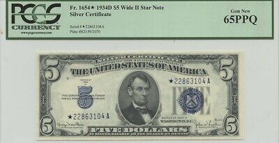 1934D $5 Silver Cert FR#1654* PCGS 65 PPQ Gem Wide II Star