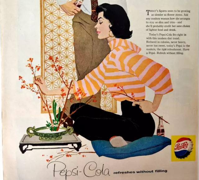 Ikebana Pepsi Vintage 1958 Magazine Print Ad Glass Bottle Soda Pop