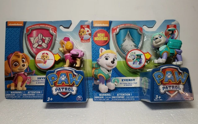 **NEW** NICKELODEON PAW Patrol Skye & Everest Action Pup Pack and Badge
