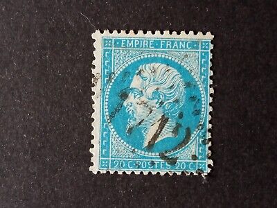 A38.   France 1862. Napoléon III  n°22 Empire dentelé 20c bleu oblitéré.
