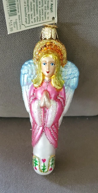 NEW Old World Christmas Ornament blown glass lovely "SLENDER PINK ANGEL"
