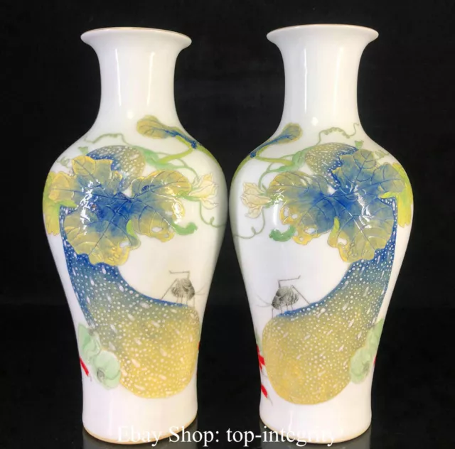 10" Marked Old China Famille Rose Porcelain Palace Leaf Flower Bottle Vase Pair