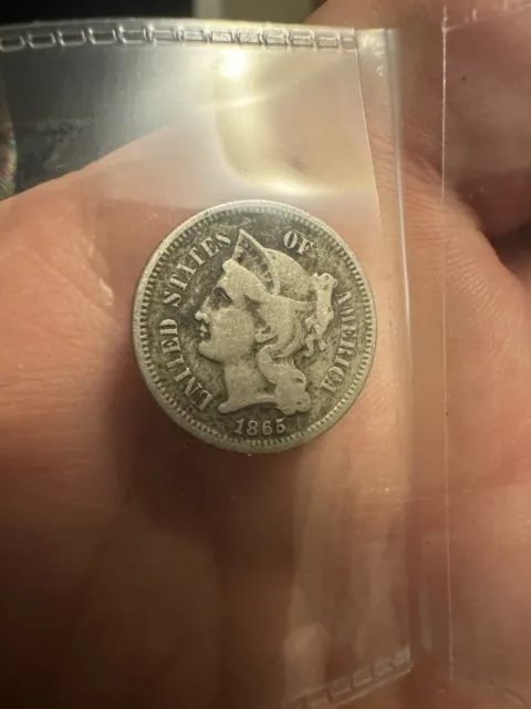 1865 Three Cent Nickel Piece 3C Civil War Date Choice US Type Coin CC17465
