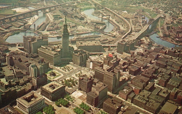 Postcard OH Aerial View Downtown Cleveland Chrome Unposted Vintage PC G8504