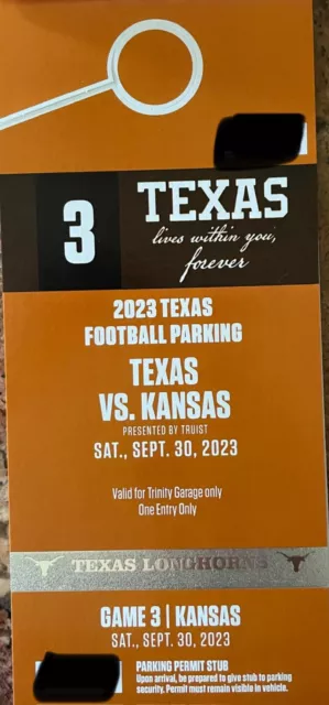 Texas Longhorn Football vs Kansas (9/30/23) Parking Pass - Trinity Garage 