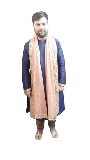 Men Pink Stole Wedding Dupatta Indian Groom Handmade Silk Traditional Scarves