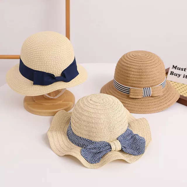 Cappello di paglia stile fiocco bambino bambino estate neonato bambine gioco all'aperto cappelli da sole