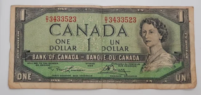 1954 - Banque De Canada, Bank Of Canada - 1 Dollar Banknote Bill No. DI 3433523