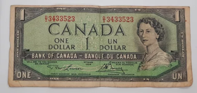 1954 - Banque De Canada, Bank Of Canada - 1 Dollar Banknote Bill No. DI 3433523