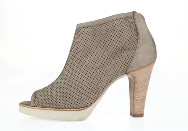 Paul Green Taupe Beige Leather Perforated Open Toe Booties Size 10 (7.5 UK)