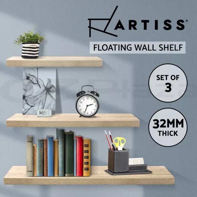 Artiss Floating Wall Shelf Set DIY Mount Shelves 3pcs Book Display Rack Oak