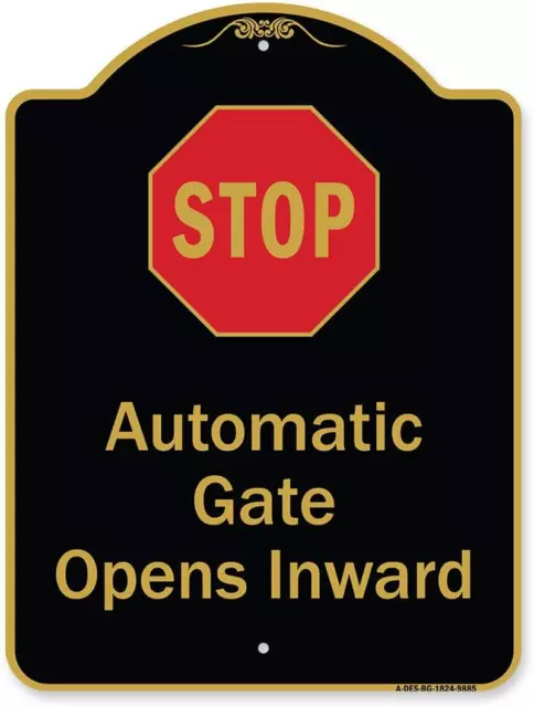 Designer Series Sign - Stop, Automatic Gate, Opens Inward with Symbol Heavy-Gaug