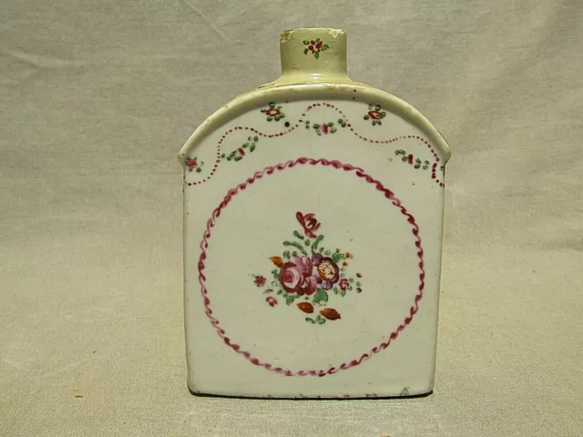 Antique Qing Chinese Export Porcelain Floral Flask Shape Tea Caddy 5" h 18th c.