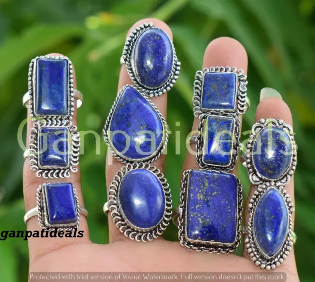 BULK SALE Lapis Lazuli Gemstone Rings Wholesale Lot 925 Silver Plated Rings Lot