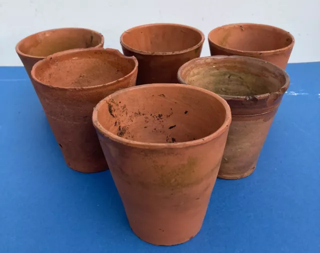 6 x Vintage Handmade Clay Terracotta Plant Pots