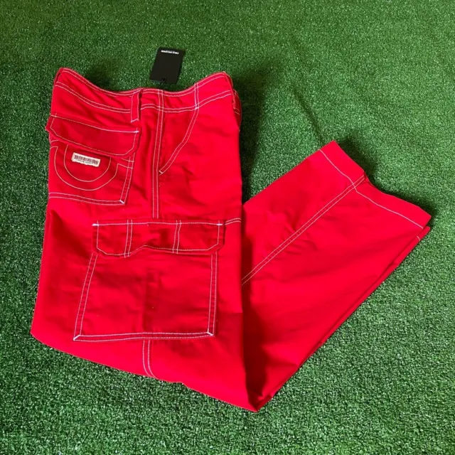 True Religion Women's Straight Leg Midrise Red Military Cargo Pants Size 26 NEW