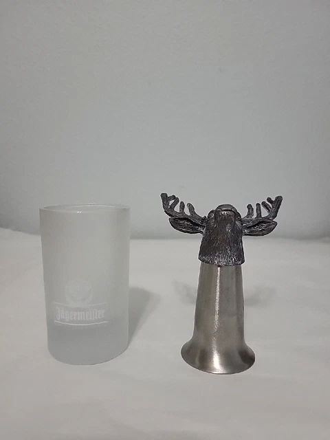Jagermeister Pewter Stainless BuckHead & Frosted Shot Glass Barware Deer