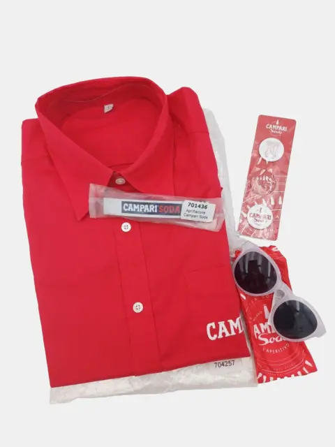 Campari Set Pubblicitario '' Camicia Uomo Tgl+Pins+Apribottiglie+Occhiali''