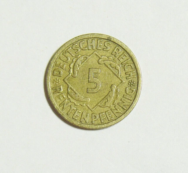 5 Pfennig 1924 A Vintage Old Coin. German Imperial Coin. Pre WW2 Coin. DKM# 39