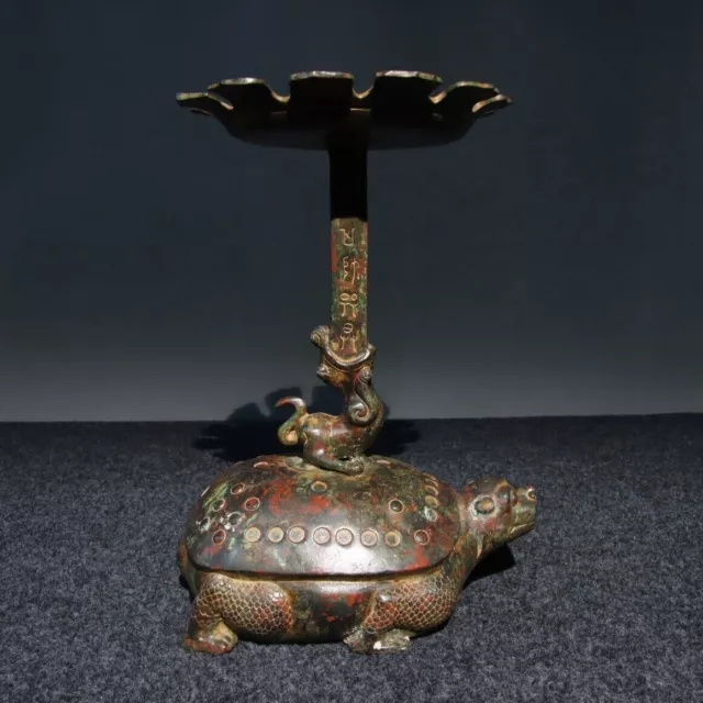 11.6'' Rare Old Chinese Bronze Ware Dynasty Palace beast candlestick wax table