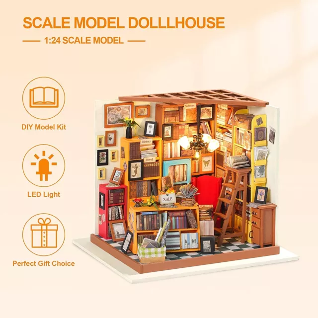 Rolife DIY 3D Wooden Miniature 1:24 Dollhouse LED Furniture Home Decor Xmas Gift