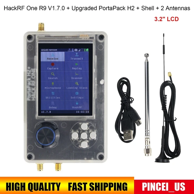 HackRF One R9 V1.7.0 + Upgraded PortaPack H2 + Shell + 2 Antennas + USB Cable