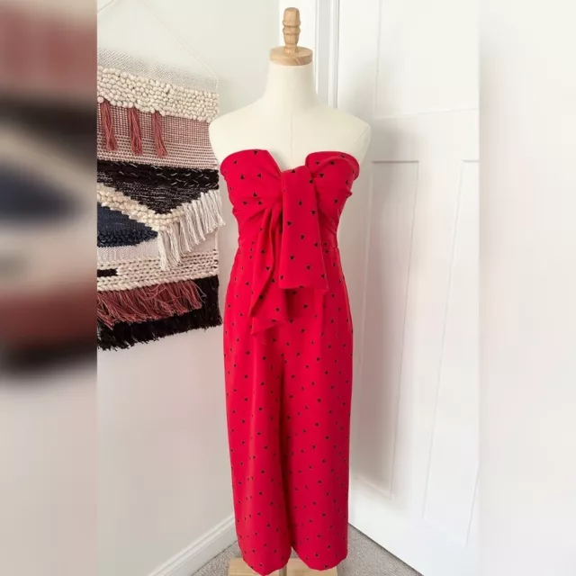 Lulus Nectar Red Printed Strapless Tie-Front Cropped Jumpsuit Size M