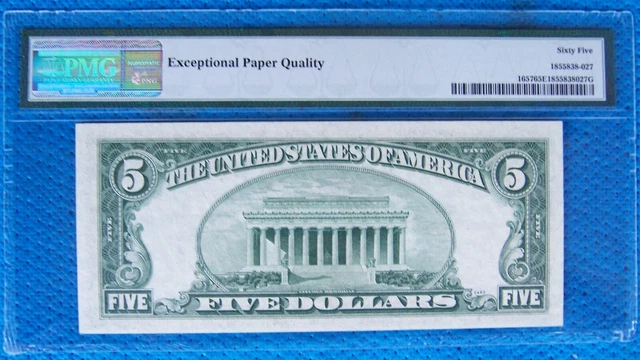 1953-B $5 Silver Certificate **Wide 1** Fr. 1657 (Fa Block) Pmg 65 Gem Unc 2