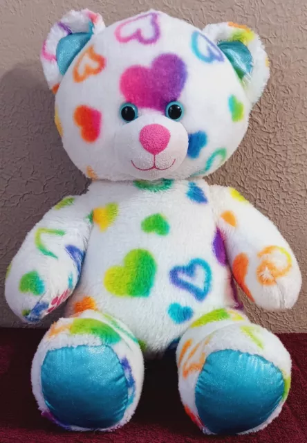 Build-A-Bear Rainbow Hearts Teddy Bear 17" Soft Plush Stuffed Animal-EUC!