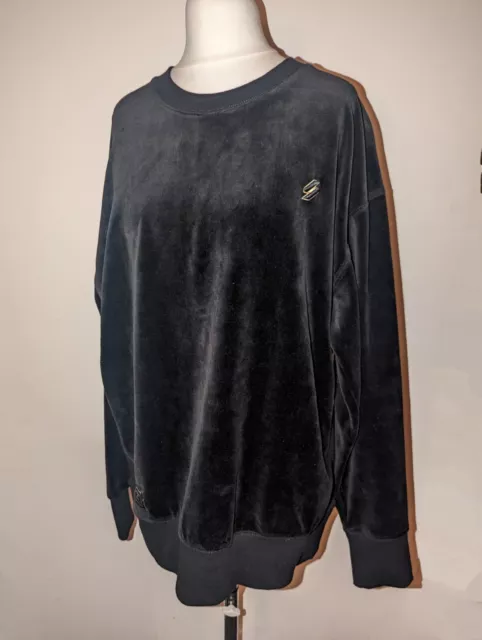 Superdry Extreme Oversized Velvet Sweatshirt Jumper Black Size 10 New