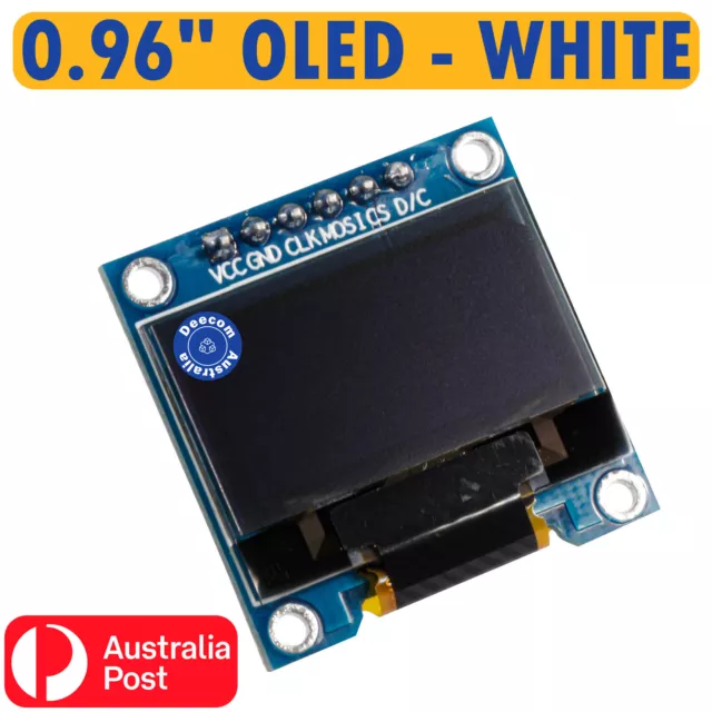 0.96" 128x64 OLED White Display Module I2C SPI Interface SSD1306 3.3V 5V