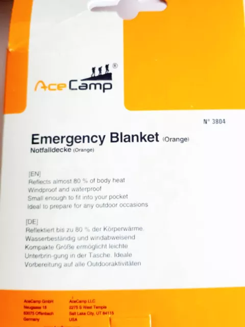 AceCamp Notfalldecke Rettungsdecke Rettungsfolie Erste Hilfe 130 x 210 cm Orange 3