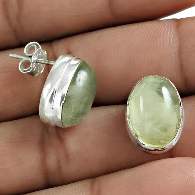 Femme Cadeau Prehnite Gros Boucles D'Oreilles 925 Argent Sterling Bijoux J5