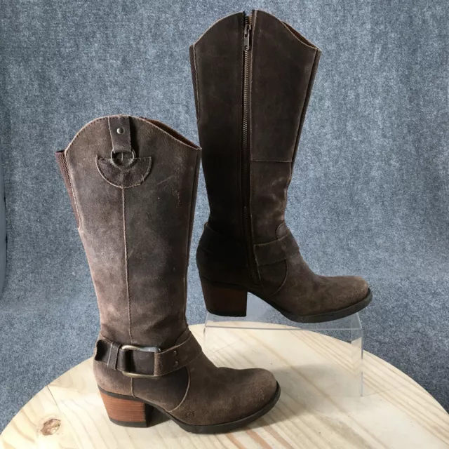 Born Boots Womens 7 M Loreza Tall Riding Boot MMG4 Brown Suede Stacked Heels