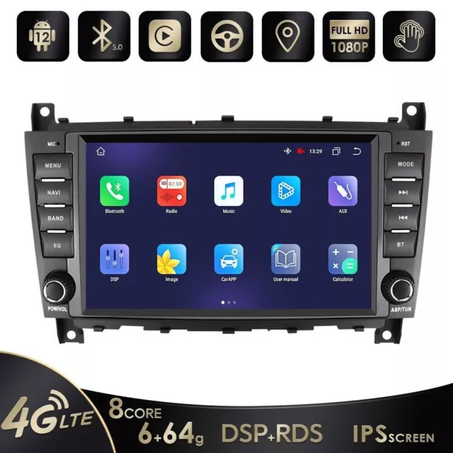 64GB Android 12 GPS Autoradio DAB+CarPlay BT Mercedes C/CLK/CLC Klasse W203 W209