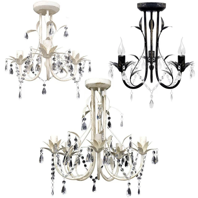 Antique Chandelier Crystal Candle 3/5 Arms Ceiling Light Droplets Pendant Lamp