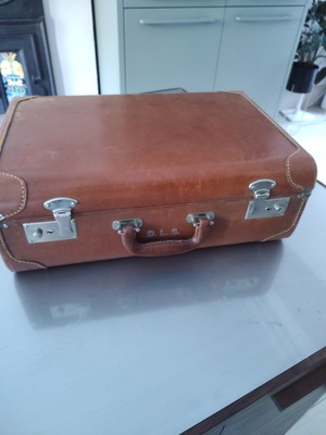 Metà Del Secolo 1960 VINTAGE ANTLER VALIGIA ACCESSORI In Finta Pelle Blu Fibbia Bag 