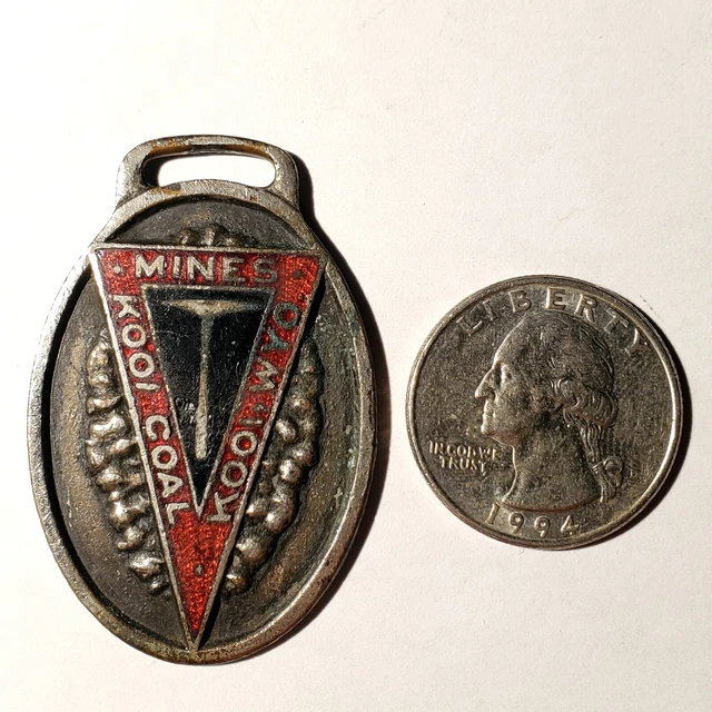 Vintage Kool Coal Mines Watch Fob Wyoming Enamel Miner Mining VTG Green Duck Co.