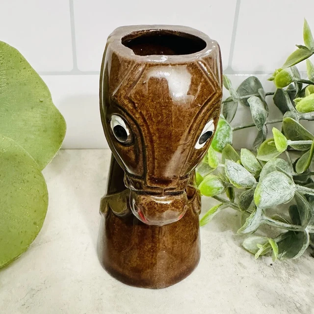 Vintage 1950’s MCM Japanese Redware Longshot Horse Head Novelty Shot Glass Japan