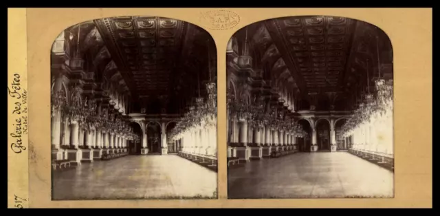 Paris, Hôtel de Ville, Galerie des Fêtes, ca.1870, stéréo jour/nuit (French Tiss