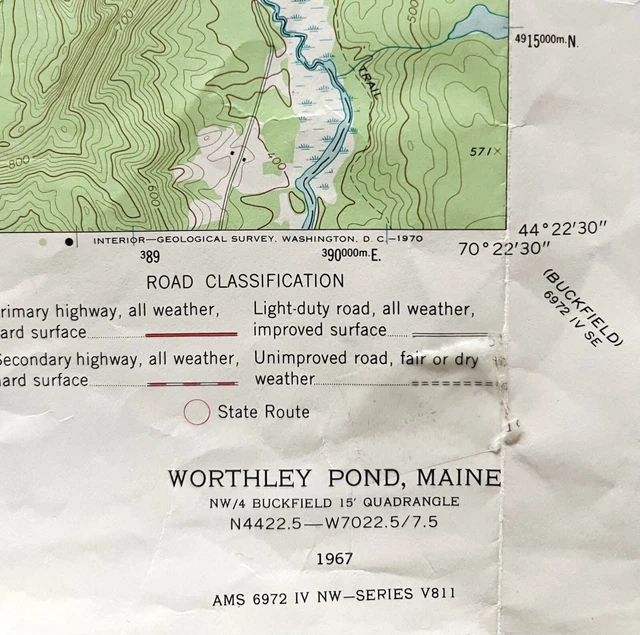 MAP WORTHLEY POND Maine 1967 Topographic Geo Survey 124000 27 x 22