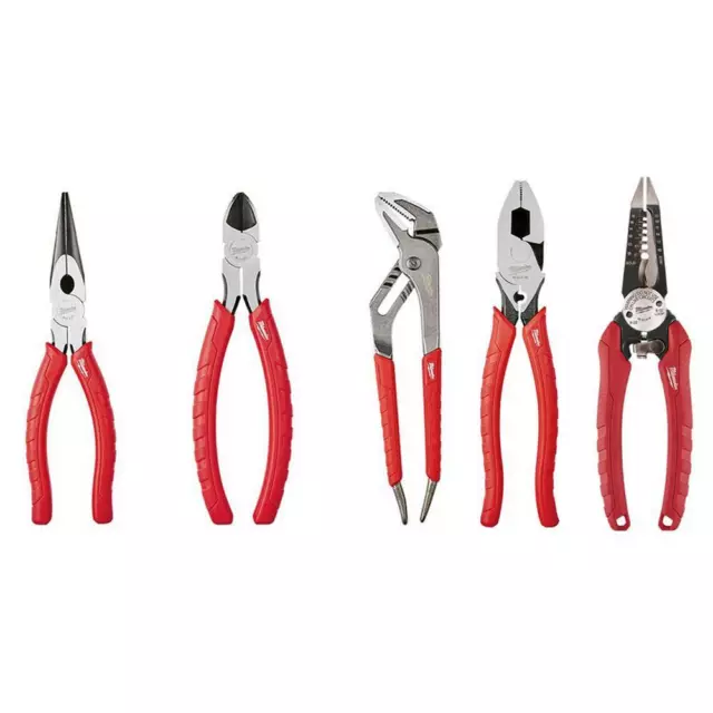 Electricians Pliers Hand Tool Set 5 Piece High Leverage Lineman Forged Strength